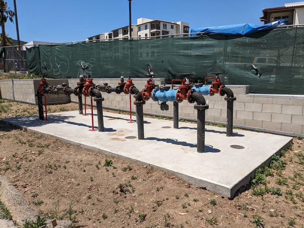 Backflow prevention assemblies installed beside a water meter